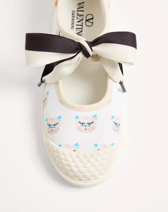Valentino Bay By Bay Ballerina Fabric Sneaker With Le Chat De La Maison Print - Image 3